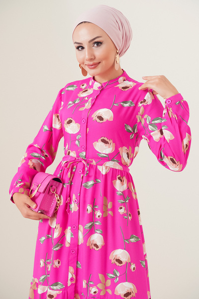 Bigdart 2144 Magnificent Collar Hijab Dress - A.fuchsia