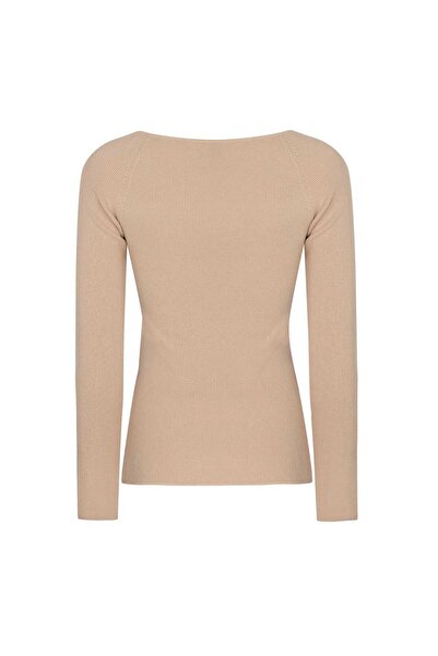 Mısırlı Bej V Yaka Kadın Kazak