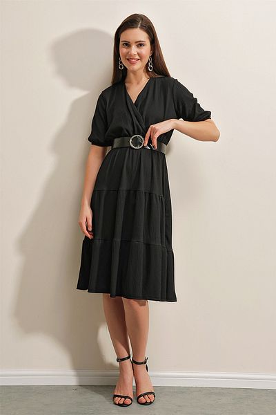 Bigdart 2377 Rochie tricotată cu curea - Neagră