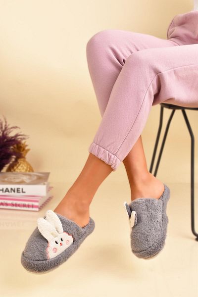 Peta Cute Rabbit Figure Plush House Slippers with Ear Detail