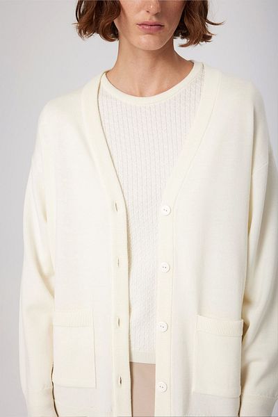 Mısırlı Cardigan de bază pentru femei - Ecru Buttoned