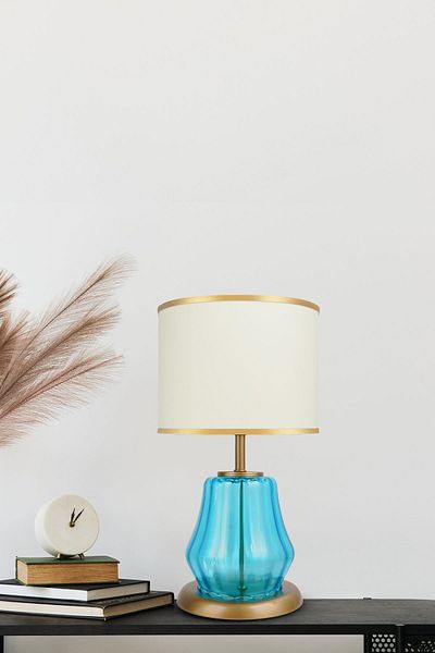 MINIMAL ETICARET VE BILGI TEKNOLOJILERI Elite Sapphire Blue - White Headboard - Glass Lampshade