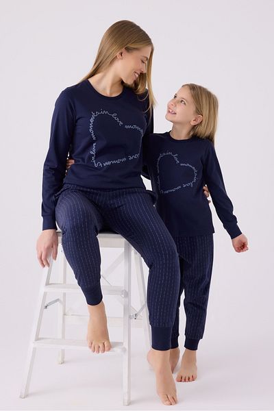 Arnetta Women's Big Heart Patterned Long Sleeve Pajama Set (Mother and Daughter Can Be Combined)
