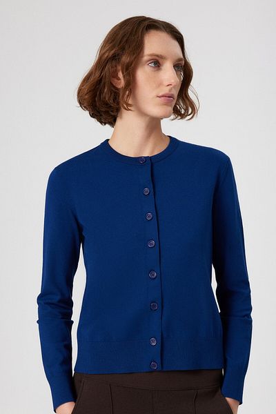 Mısırlı Cardigan de damă cu detaliu nasturi bleumarin