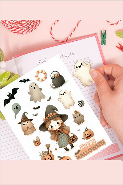 Piksel Grafik Bohemian Halloween Sticker - Sheet Notebook Sticker