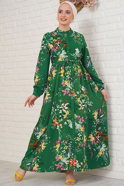 Bigdart 2144 Judge Collar Hijab Dress - Emerald Green