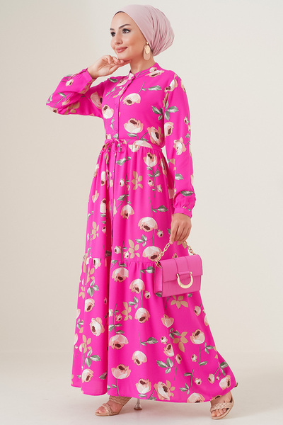 Bigdart 2144 Magnificent Collar Hijab Dress - A.fuchsia