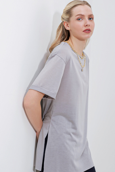 Bigdart 4123 Slit Oversize póló - szürke