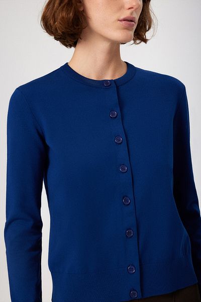 Mısırlı Cardigan de damă cu detaliu nasturi bleumarin
