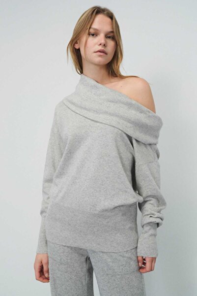 Mısırlı Gray Low Shoulder Women's Sweater