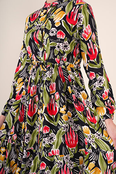 Bigdart 2144 Hakim Yaka Tesettür Elbise - Siyah