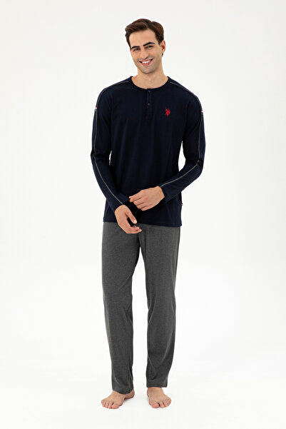 U.S. Polo Assn. طقم بيجامة رجالي باللون الأزرق الداكن 50301723 -VR033