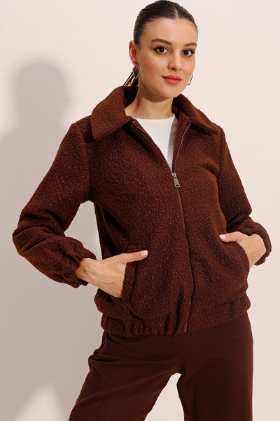 Bigdart 5175 Oversize Boucle Jacket - Brown