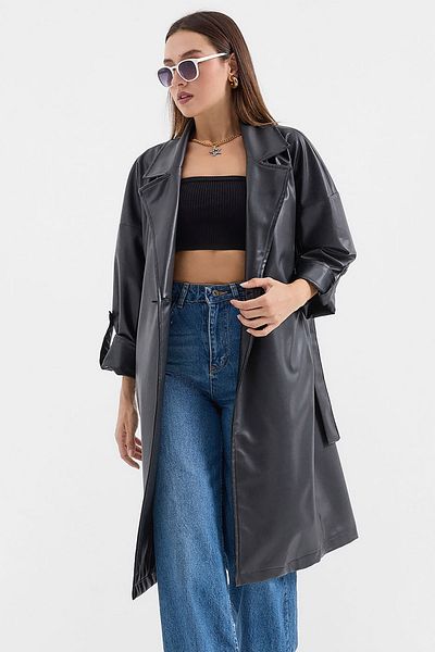 Bigdart 1034 Trenchcoat aus Kunstleder mit Gürtel - Schwarz