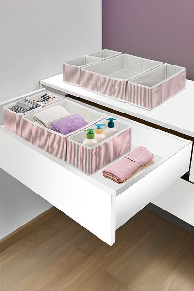 PRENDİ HOME 4-piece Powder Striped Cabinet and Drawer Organizer Set - 28x28x13