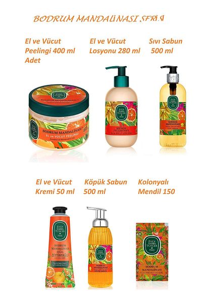 Eyüp Sabri Tuncer Bodrum Tangerine Body Care Series (Peeling, Lotion, Cream, Wet Wipes, Liquid and Foam Soap)
