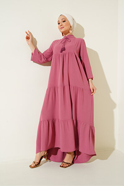 Bigdart 1627 Collar Lace-up Hijab Dress - Dried Rose