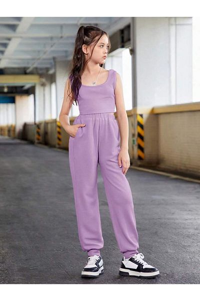 MANCY Girl's Oversize Strappy Crop Tracksuit 3 Piece Set