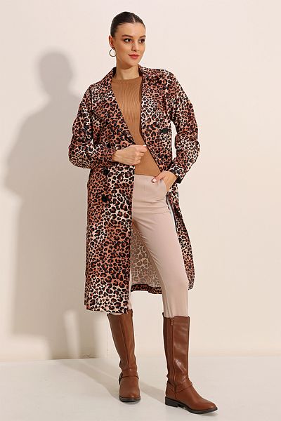Bigdart 5853 Patterned Double Breasted Collar Trench Coat - C. Brown
