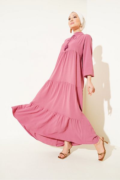 Bigdart 1627 Hijab-Kleid zum Schnüren mit Kragen – Getrocknete Rose