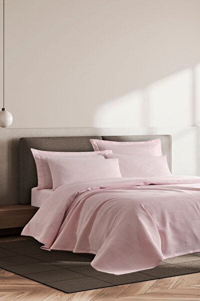Enlora Home Plain Düz Renk Pike Örtü Çift Kişilik Açık Pudra