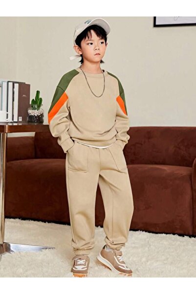 MANCY Children's Unprinted Oversize Piece Sweatshirt Tracksuit Set