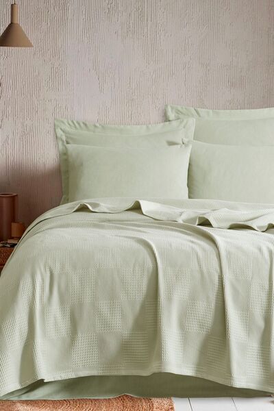 Enlora Home Plain Düz Renk Pike Takımı Çift Kişilik Çağla Yeşili