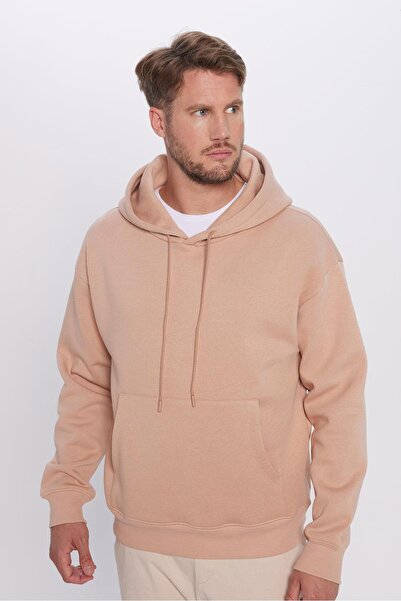 Tudors Світшот унісекс оверсайз великого крою з бавовни з м'якою текстурою базового норкового кольору з капюшоном та флісом всередині