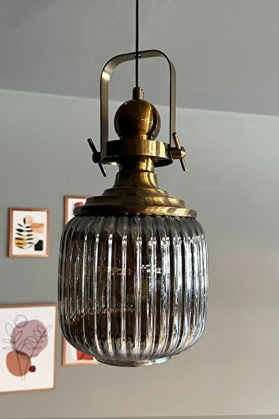 Bamyum Mopa Füme Cam Tekli Avize Eskitme Başlık Retro Sarkıt Lamba Restoran Salon Aydınlatma