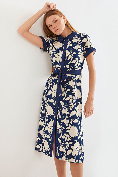 Bigdart 2455 Desenli Gömlek Elbise - Lacivert