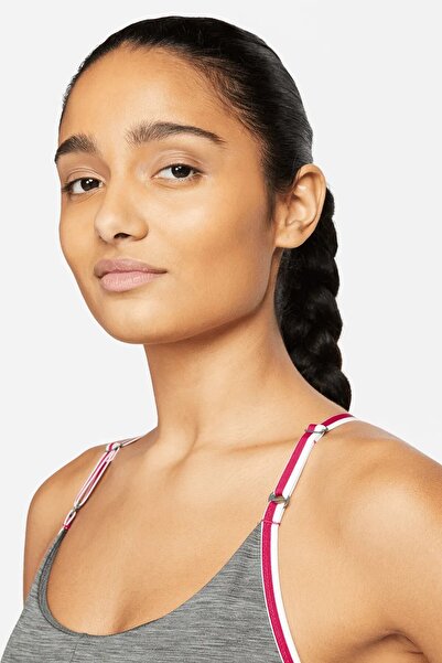 Nike Training Indy Dri Fit Light Support Swoosh Taping Sports Bra Bustier Sports Bra Gray