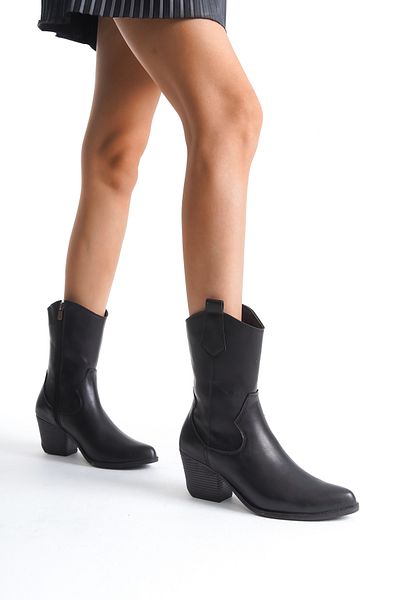 Shoesers Дамски черни каубойски ботуши с цип и заострени пръсти, западни ботуши Далас