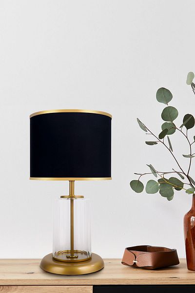 MINIMAL ETICARET VE BILGI TEKNOLOJILERI Monarch Transparent Gold Striped Glass Lampshade