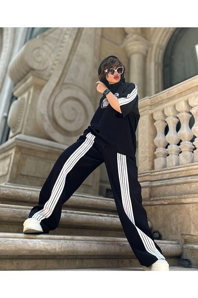 Keywest Set de două pantaloni de trening cu dungi în față cu imprimeu lungime pentru femei