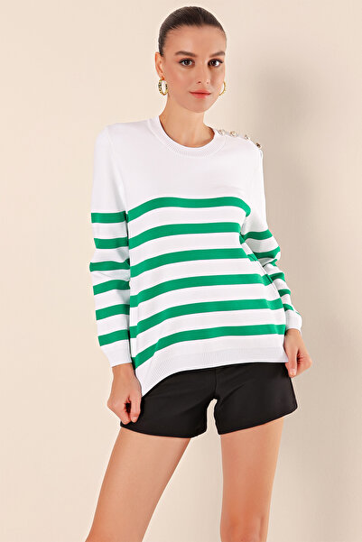 Bigdart 15820 Pulover cu dungi cu nasturi - C.Verde