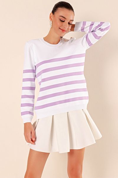 Bigdart 15820 Pulover cu dungi cu nasturi - C. Liliac