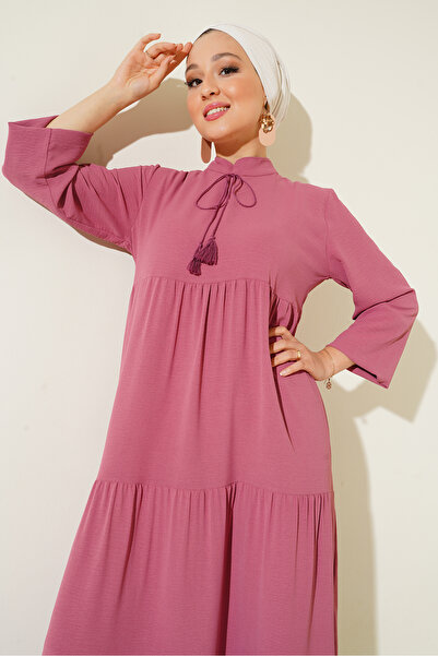 Bigdart 1627 Collar Lace-up Hijab Dress - Dried Rose