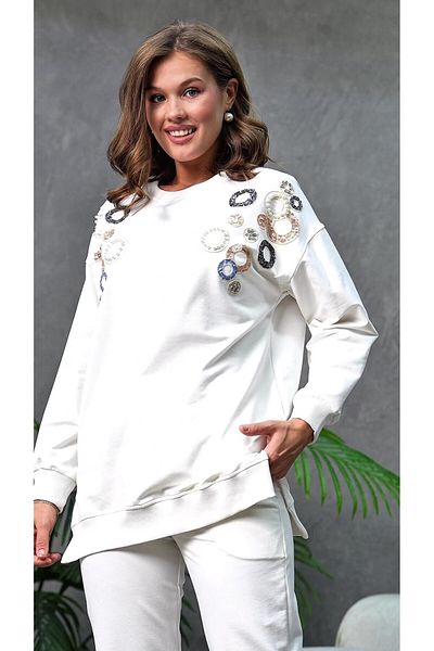 MVStore Women's Pul Payet Bead Embroidery Detail Oversize Sweatshirt Set