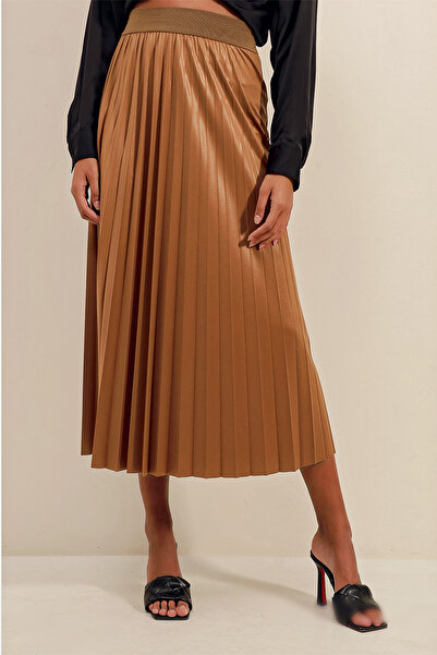 Bigdart 1894 Fustă plisată cu aspect piele - Maro
