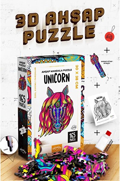 ONUR PUZZLE OYUNCAK Unicorn Temalı 165 Parça Renkli Ahşap Puzzle Çocuk Pazıl ...
