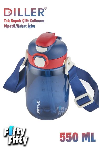 DILLER 550 ml Single Lid Double Use Tritan Water Bottle With/Without Straw Strap-Ffdillerd70-550