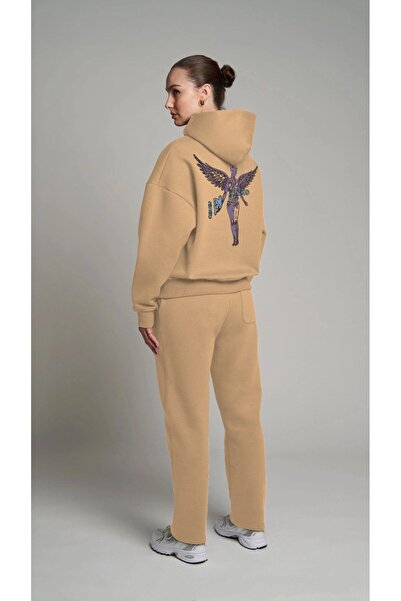 The Champ Clothing Bej Kapüşonlu Içi Polar Nirvana In Utero Baskılı Unisex Hoodie Sweatshirt