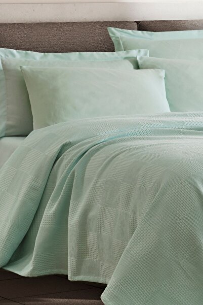 Enlora Home Plain Düz Renk Pike Örtü Çift Kişilik Mint