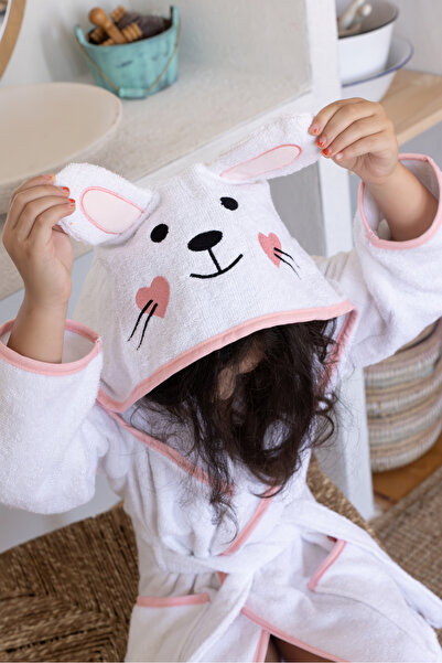 zenginhome رداء حمام للأطفال بغطاء للرأس من القطن - تصميم أرنب بأذنين وأشكال ...