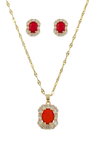 Çlk Accessories مجموعة أقراط وقلادة بيضاوية من حجر الزركون الفولاذي
