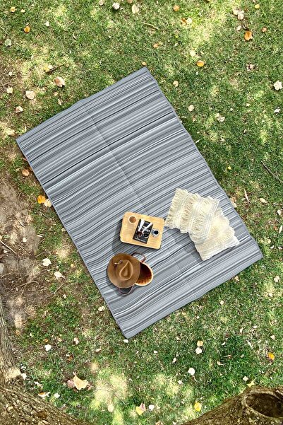 Caretta Home Katlanabilir Gri Plaj Kamp Piknik Bahçe Balkon Teras Hasır Halı Mat Savan Kilim Karavan Halısı