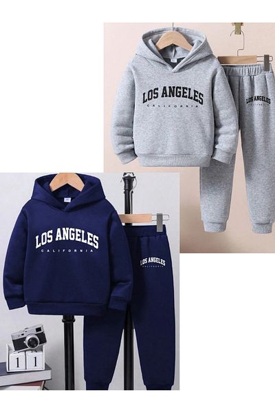 DAXİS Sportwear Company Σετ 2 Παιδικές φόρμες Los Angeles με στάμπα με κουκούλα