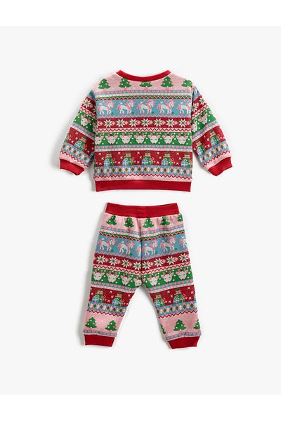 Koton Unicorn and Deer Printed Sweatshirt and Elastic Waist Tracksuit Set - 2 Pieces