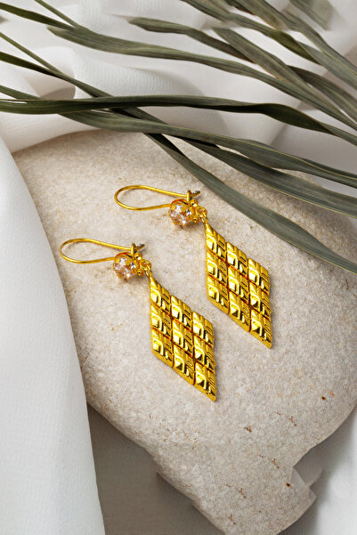 Bilezikci 14 Ayar Baklava Desenli Sallantılı Altın Küpe