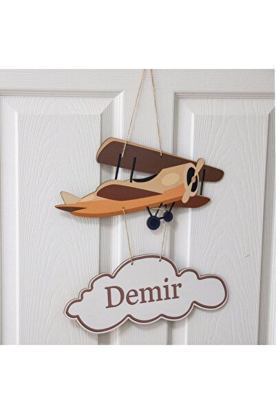 Genel Markalar Ahşap Uçak ve Balon Temalı Kişiye Özel Kapı Süsü